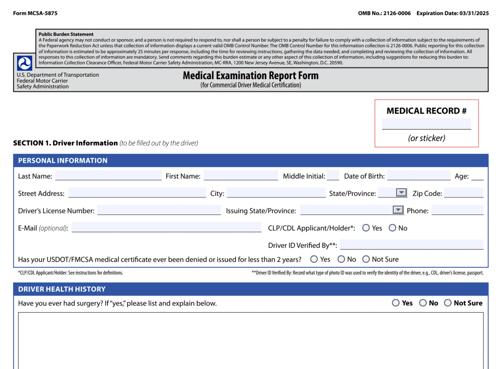 Online DOT Medical Exam (PDF) Processing System